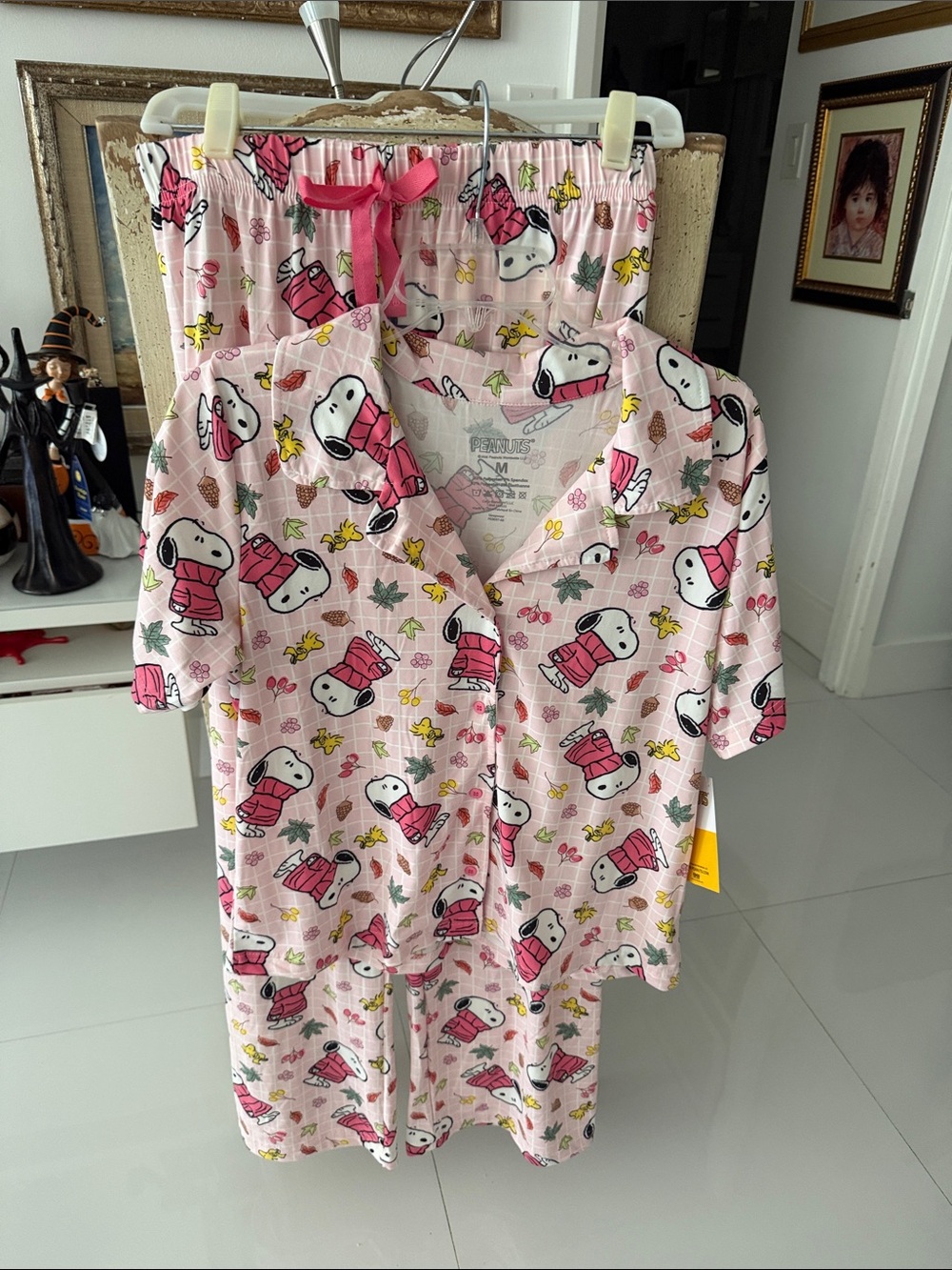 Peanuts Snoopy & Woodstock Pink/White/Black Pajama Set - Short Sleeve & Shorts